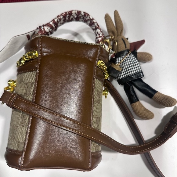 Brown and Tan Crossbody Bag with Gold Accents - Picture 3 of 5